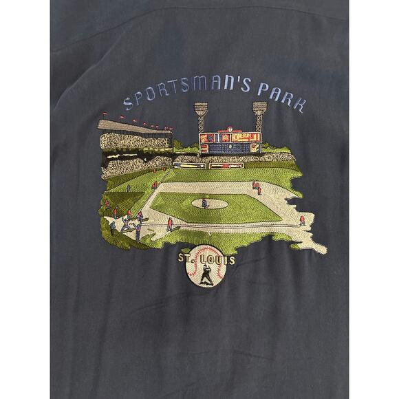 Nat Nash Sportsman's Park Embroidered 100% Silk Short Sleeve Shirt- Men's Large - Picture 4 of 7